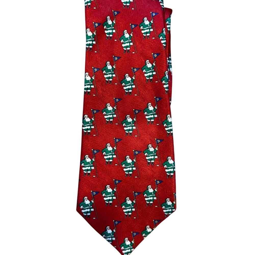 Cape Cod 100% Silk Christmas Golf‎ Tie Santa with Flag #18 Red Holiday Novelty